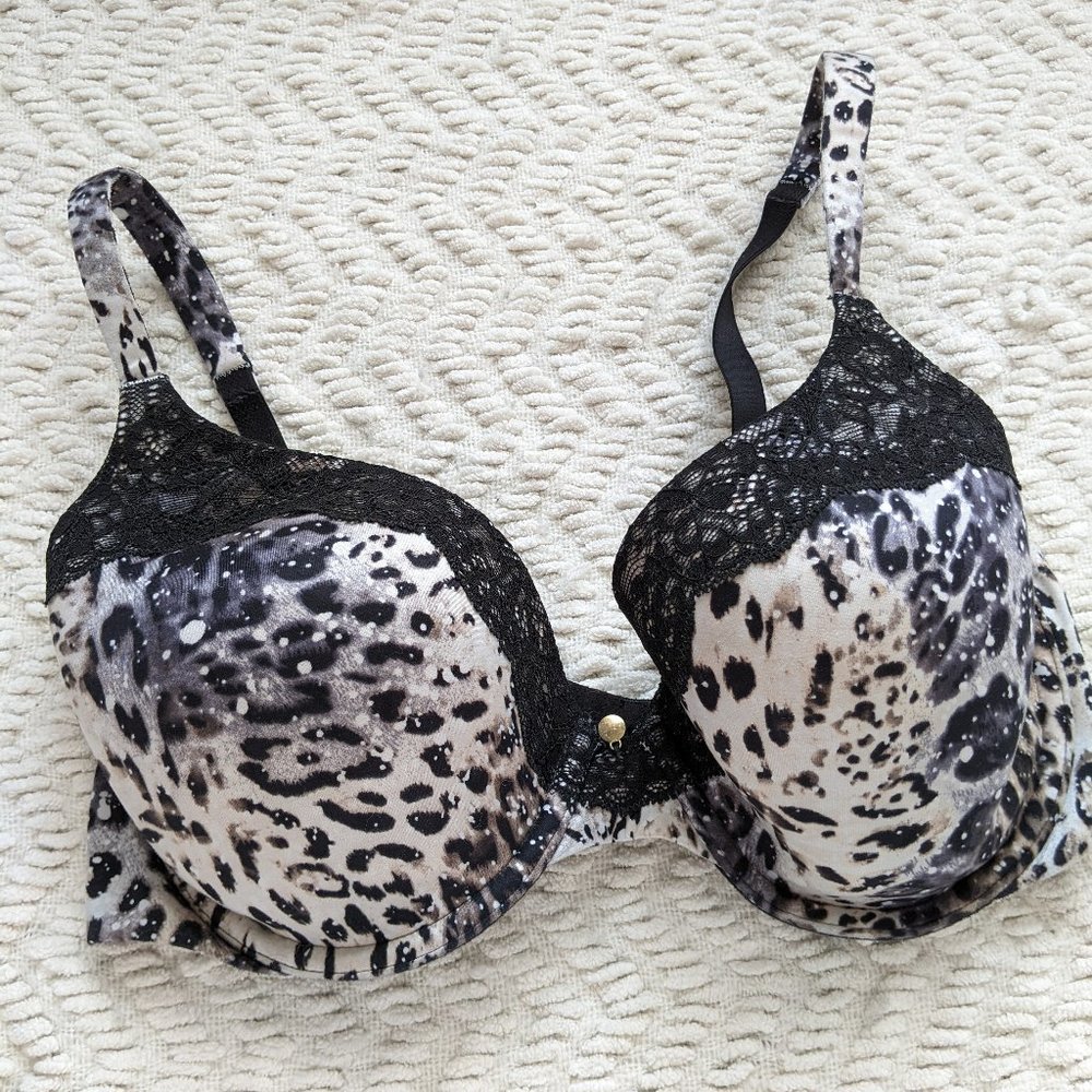 Victorias Secret Lined Perfect Coverage Leopard Print Bra 34D EUC